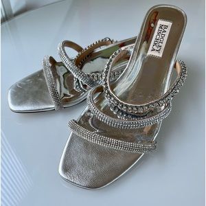 Badgley Mischka silver rhinestone wedge sandals. Excellent condition. Worn once.